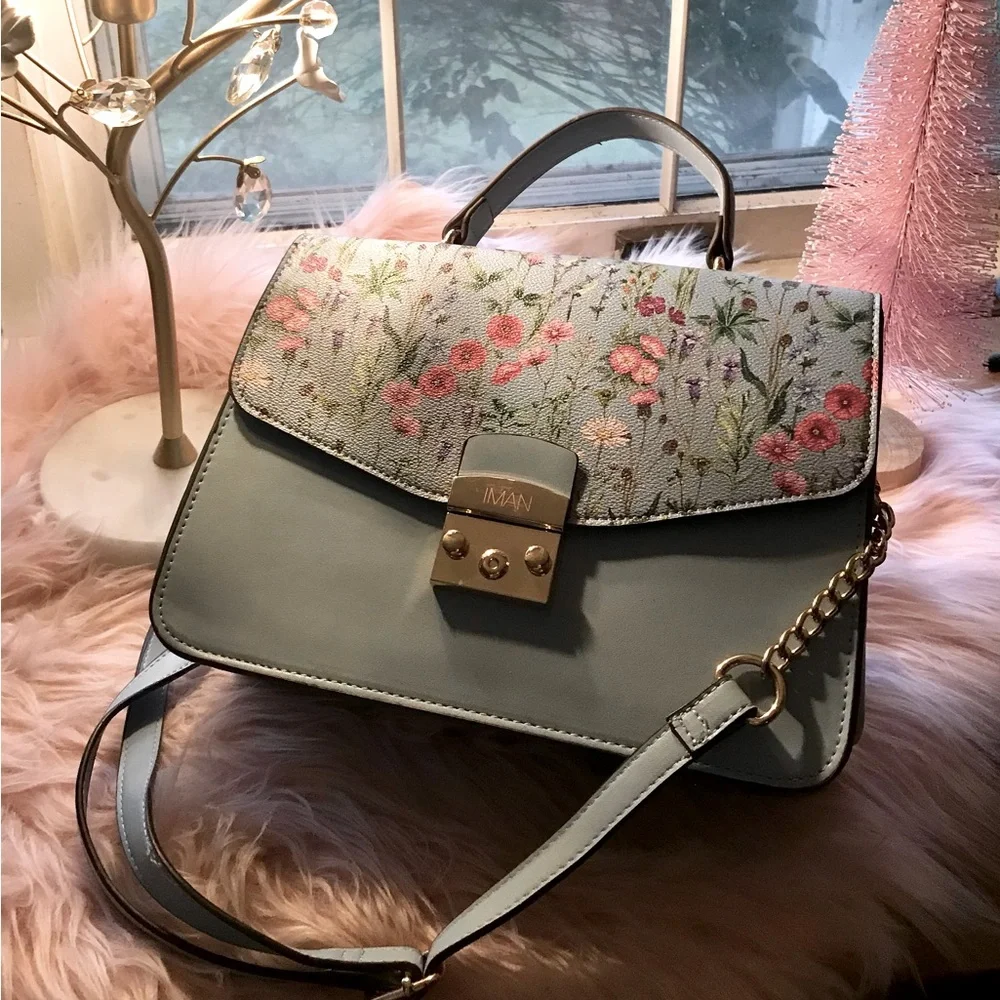 Iman Convertible Handbag Floral and Croc - Picture 1 of 8